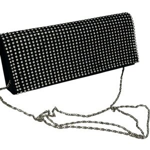 Elegant Black and Silver Crystal Clutch Bag